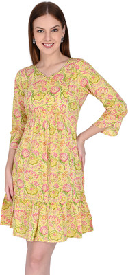Rajnandini Women A-line Yellow Above Knee/Mid Thigh Length Dress
