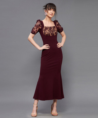 Miss Chase Women Bodycon Red Midi/Calf Length Dress
