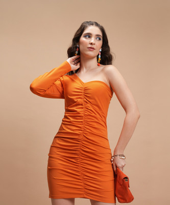 Tokyo Talkies Women Bodycon Orange Above Knee/Mid Thigh Length Dress