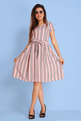 SITARAM FASHIION Women Fit and Flare Pink Knee Length Dress