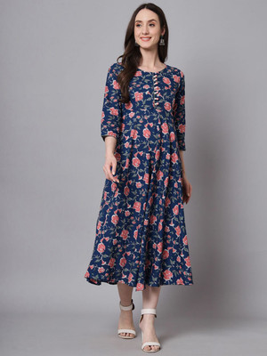all about you Women A-line Blue Midi/Calf Length Dress