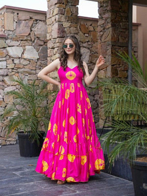 BAJRANG CREATION Anarkali Gown(Pink)