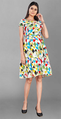 HouseOfCommon Women A-line Multicolor Above Knee/Mid Thigh Length Dress