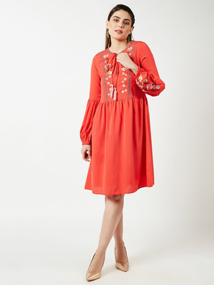 THE STYLE IVY Women A-line Orange Knee Length Dress