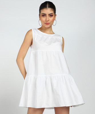 I Saw It First Women A-line White Above Knee/Mid Thigh Length Dress