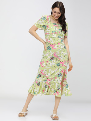 Tokyo Talkies Women A-line Green Midi/Calf Length Dress