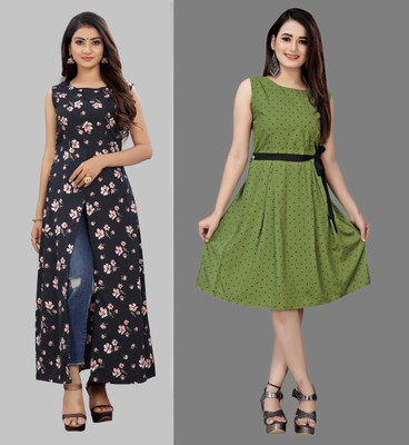 maruti fab Women A-line Black Knee Length Dress