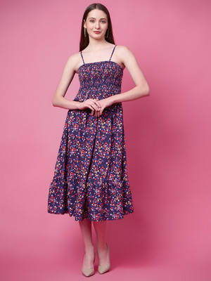 ADRIANA Women Fit and Flare Blue Knee Length Dress