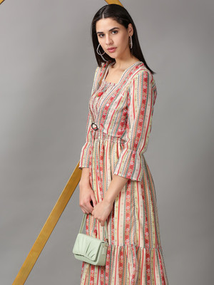 SHOWOFFFF Women Fit and Flare Multicolor Maxi/Full Length Dress