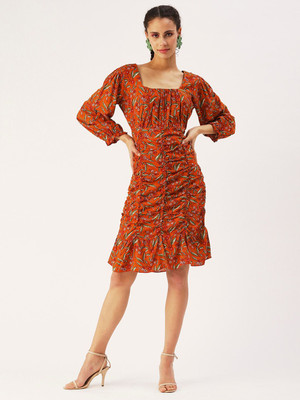 Dressberry Women A-line Orange Above Knee/Mid Thigh Length Dress