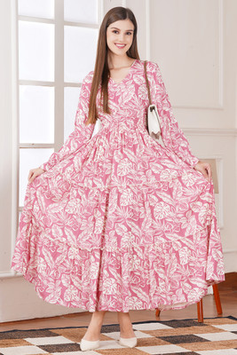 kASHVIcLOTH Women Maxi Pink Full Length Dress