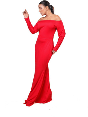 SHOPYNATION Women Bodycon Red Maxi/Full Length Dress