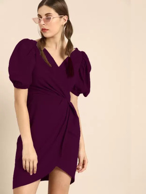 Moshe Women Wrap Purple Above Knee/Mid Thigh Length Dress