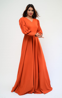 diyaz Women Gown Orange Maxi/Full Length Dress