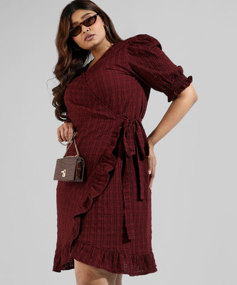 Instafab Plus Women A-line Maroon Above Knee/Mid Thigh Length Dress