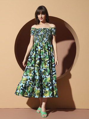 OTABU Women A-line Green Midi/Calf Length Dress