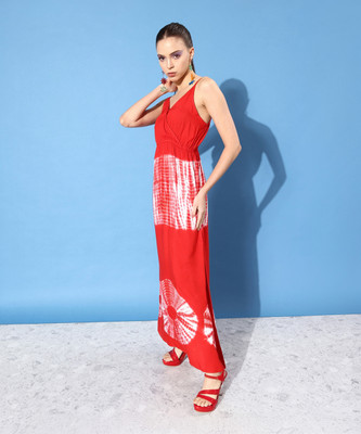 KASSUALLY Women Fit and Flare Red Midi/Calf Length Dress