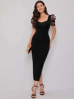 MAA AMAR FAB Women Bodycon Black Dress