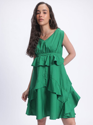 Dressberry Women A-line Green Above Knee/Mid Thigh Length Dress