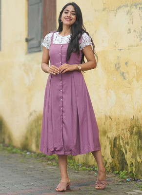 Kanha Women A-line Purple Midi/Calf Length Dress