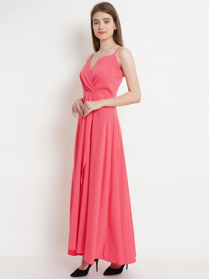 WESTCLO Women A-line Pink Maxi/Full Length Dress