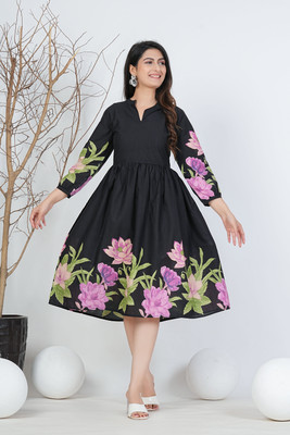 Fashion Unstoppable Women A-line Black Midi/Calf Length Dress
