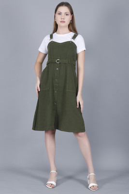 Codaisy Women Pinafore Green Knee Length Dress