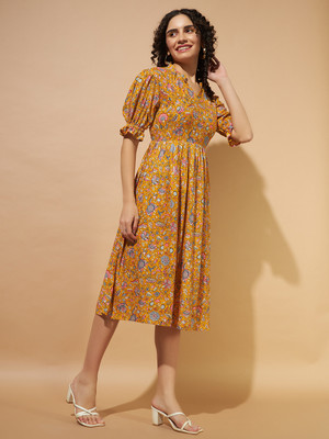 THE DRY STATE Women Fit and Flare Multicolor Midi/Calf Length Dress