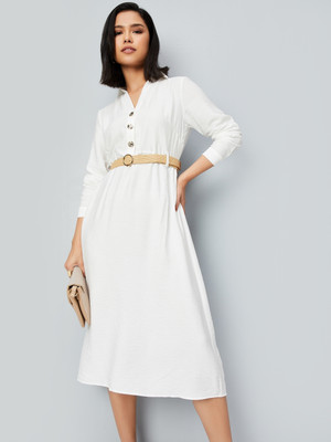 MAX Women A-line White Midi/Calf Length Dress