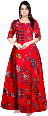 HouseOfCommon Women Fit and Flare Red Maxi/Full Length Dress