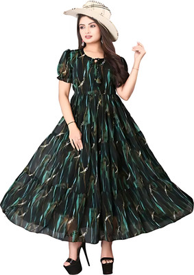 Vanray Fashion Women Fit and Flare Green Ankle Length Dress