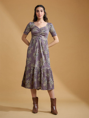 Roadster Women Fit and Flare Purple Knee Length Dress