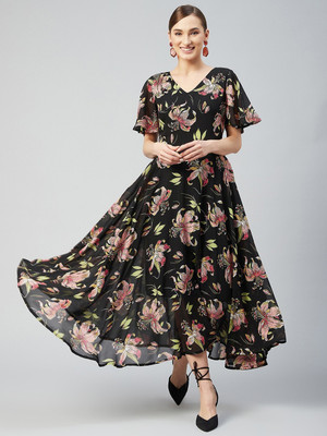 RARE Women Fit and Flare Blue Midi/Calf Length Dress