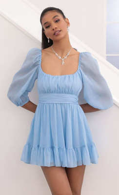 HouseOfCommon Women Skater Light Blue Mini/Short Dress