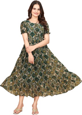 MKFASHION Women Fit and Flare Green Dress