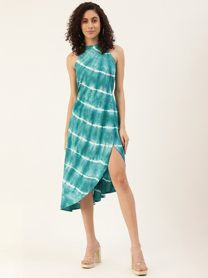 METRONAUT Women Fit and Flare Green Midi/Calf Length Dress