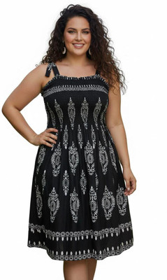 jai bajarang bali fabric Women A-line Black Knee Length Dress
