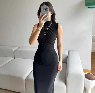 SPIVOZ Women Bodycon Black Below Knee Dress