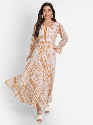 luzumbez Women Maxi Yellow, Beige Ankle Length Dress