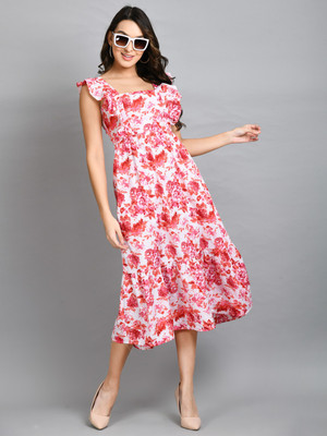 PRETTY LOVING THING Women Fit and Flare White Midi/Calf Length Dress