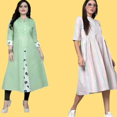 Db Fashionpo Women A-line Green, White Maxi/Full Length Dress
