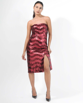 RAREISM Women A-line Red Midi/Calf Length Dress