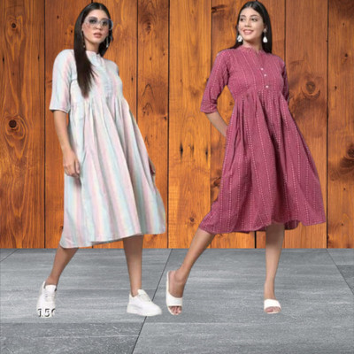 Rangrasiya Creation Women Fit and Flare Multicolor Knee Length Dress