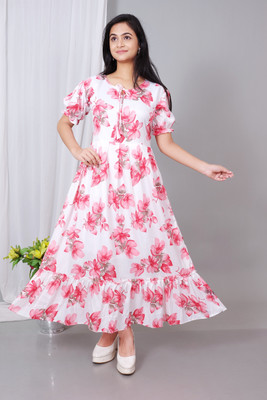 SHREESHYAMDARBAR Women Fit and Flare Red Maxi/Full Length Dress