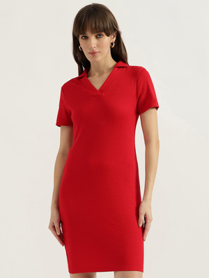 United Colors of Benetton Women Bodycon Red Knee Length Dress