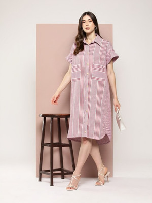 THECLASSICTOGS Women Shirt Pink Below Knee Dress