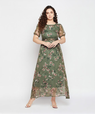 Serein Women A-line Green Maxi/Full Length Dress