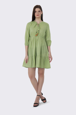 BIRDIE fashion Women A-line Green Above Knee/Mid Thigh Length Dress