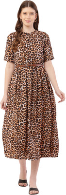 Hunoor Women Fit and Flare Orange Below Knee Dress