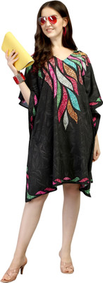 METRONAUT Women Kaftan Black, Multicolor Midi/Calf Length Dress
